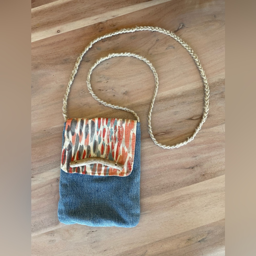 HANDMADE ☆ UPCYCLED ONE OF A KIND DENIM CROSSBODY BAG WITH DRIFTWOOD DET…